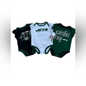 NFL Jets Baby Onesies Trio in Black, White, and Green size 0/3 Months NWT